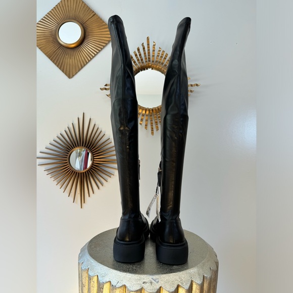 ZARA - Black Over The Knee Lug Sole Boots - Picture 6 of 9